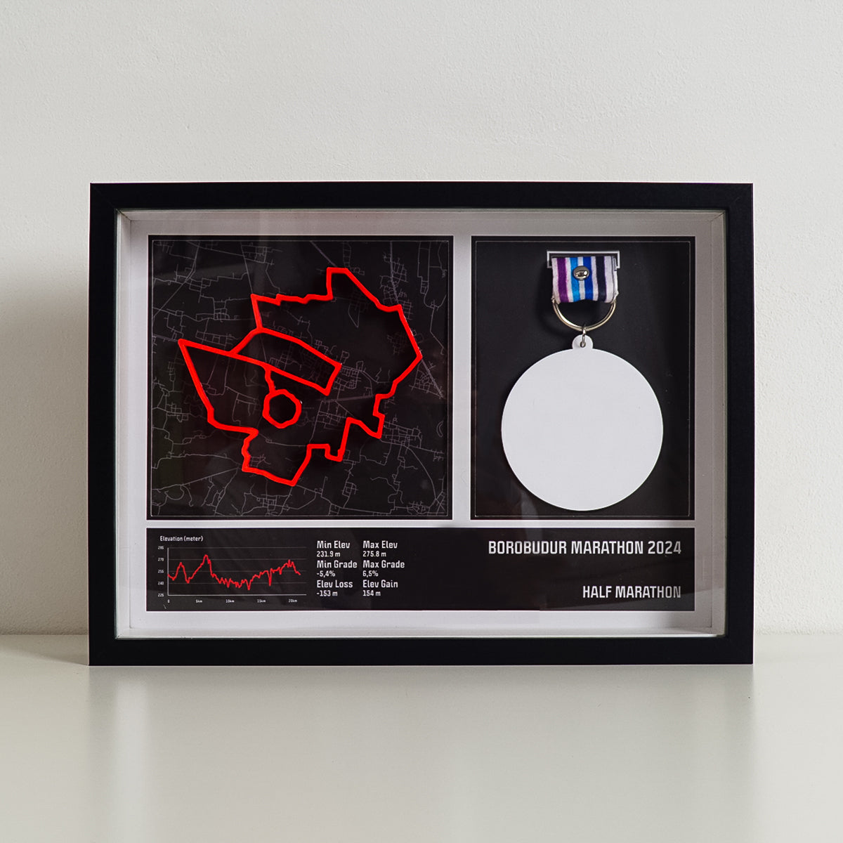 Half Maraton Borobudur Marathon 2024 Medal Display Frame Kit - Front