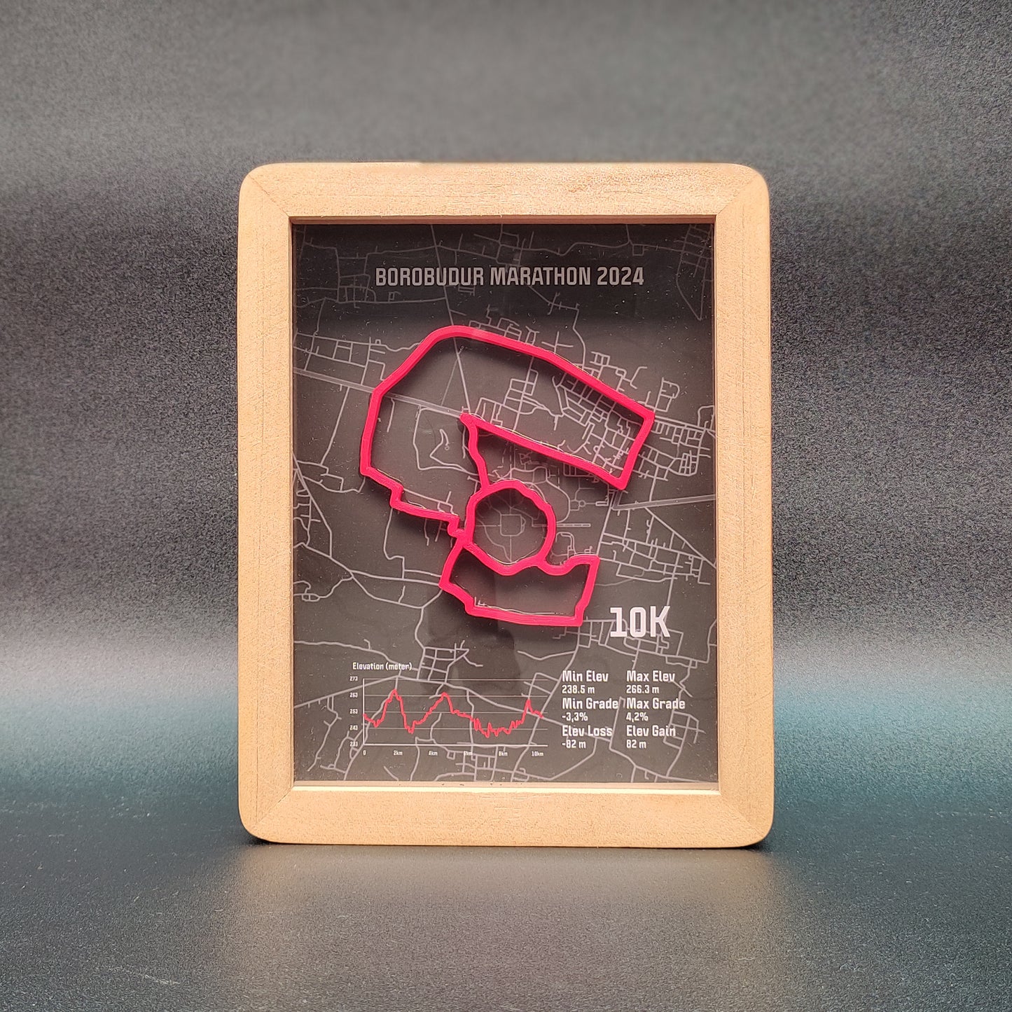 10K Borobudur Marathon 2024 3D Race Route Map Poster - Front