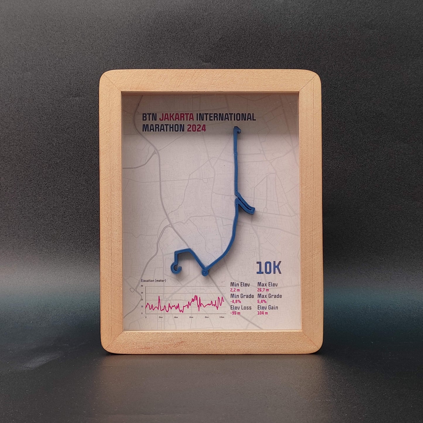 BTN Jakarta International Marathon 10K 2024 3D Race Route Map Poster - Front