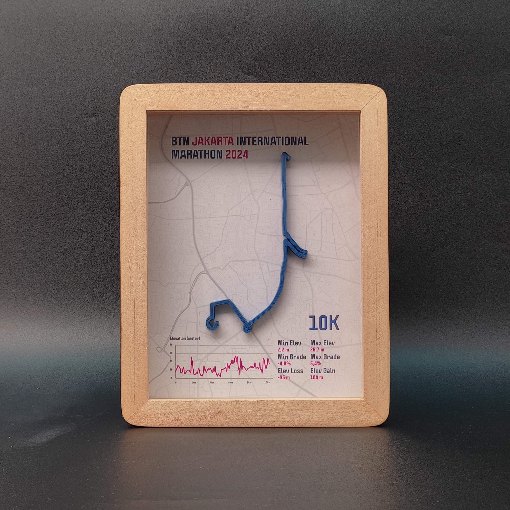 BTN Jakarta International Marathon 10K 2024 3D Race Route Map Poster - Front