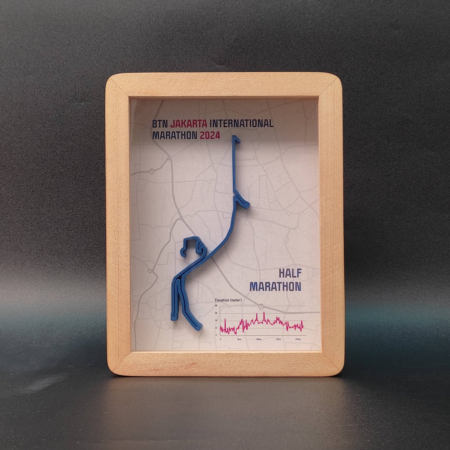 Half Maraton BTN Jakarta International Marathon 2024 3D Race Route Map Poster - Front