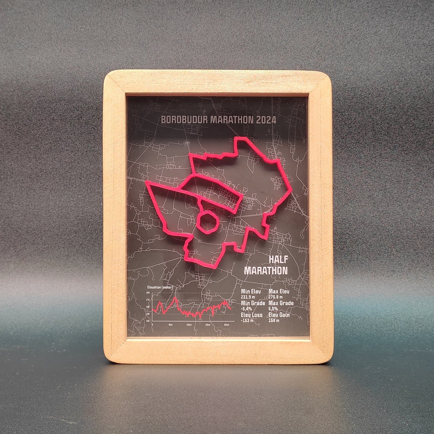 Half Maraton Borobudur Marathon 2024 3D Race Route Map Poster - Front