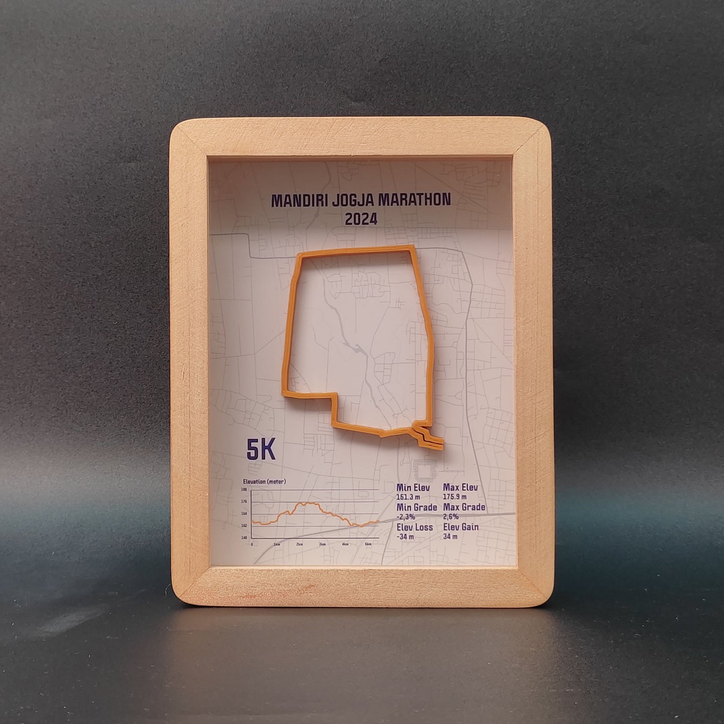 Mandiri Jogja Marathon 5K 2024 3D Race Route Map Poster - Front