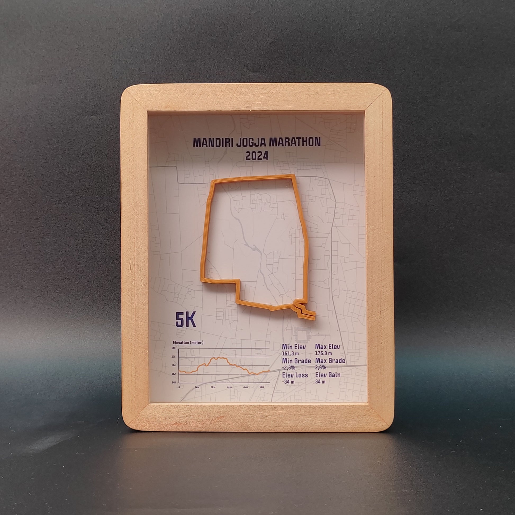 Mandiri Jogja Marathon 5K 2024 3D Race Route Map Poster - Front